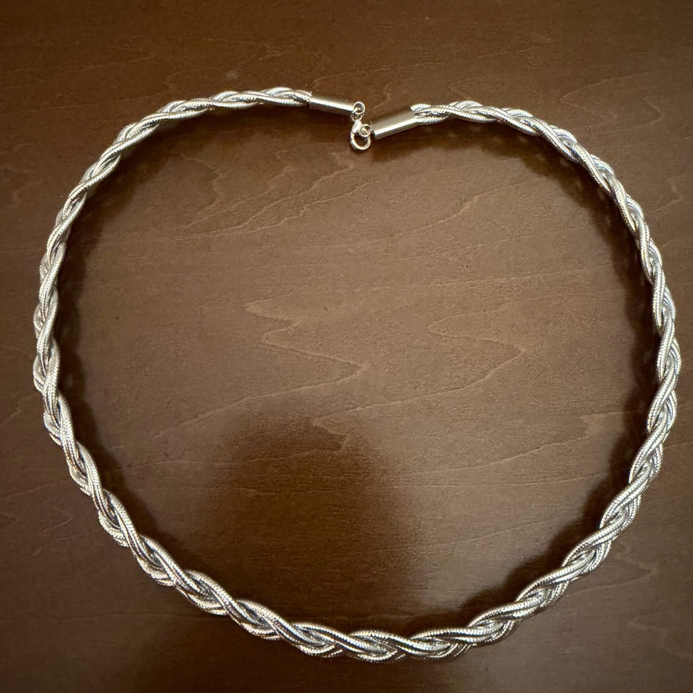 14K Italy 1758 AR solid white gold mesh braided collar choker necklace